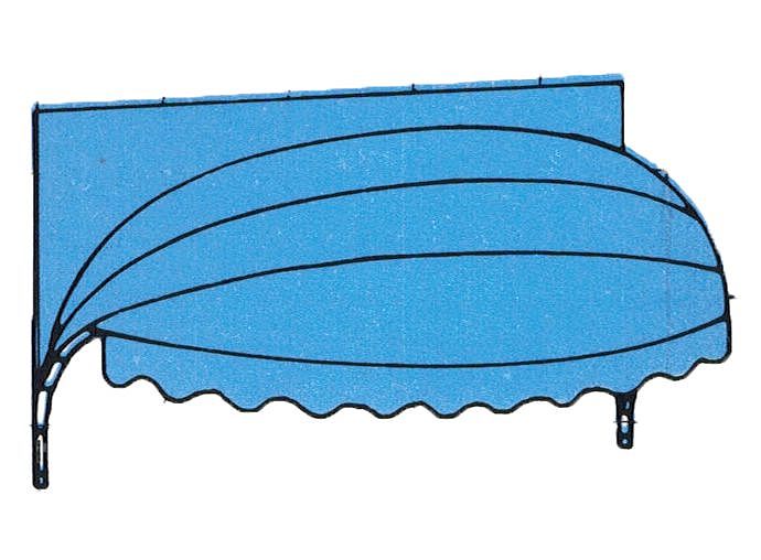 Korbmarkise Modell 2 (Typ 26) - oval, Wandspriegel eckig, Bespannung mit PVC Lackfolie | Korbmarkisen-Hersteller Godehardt